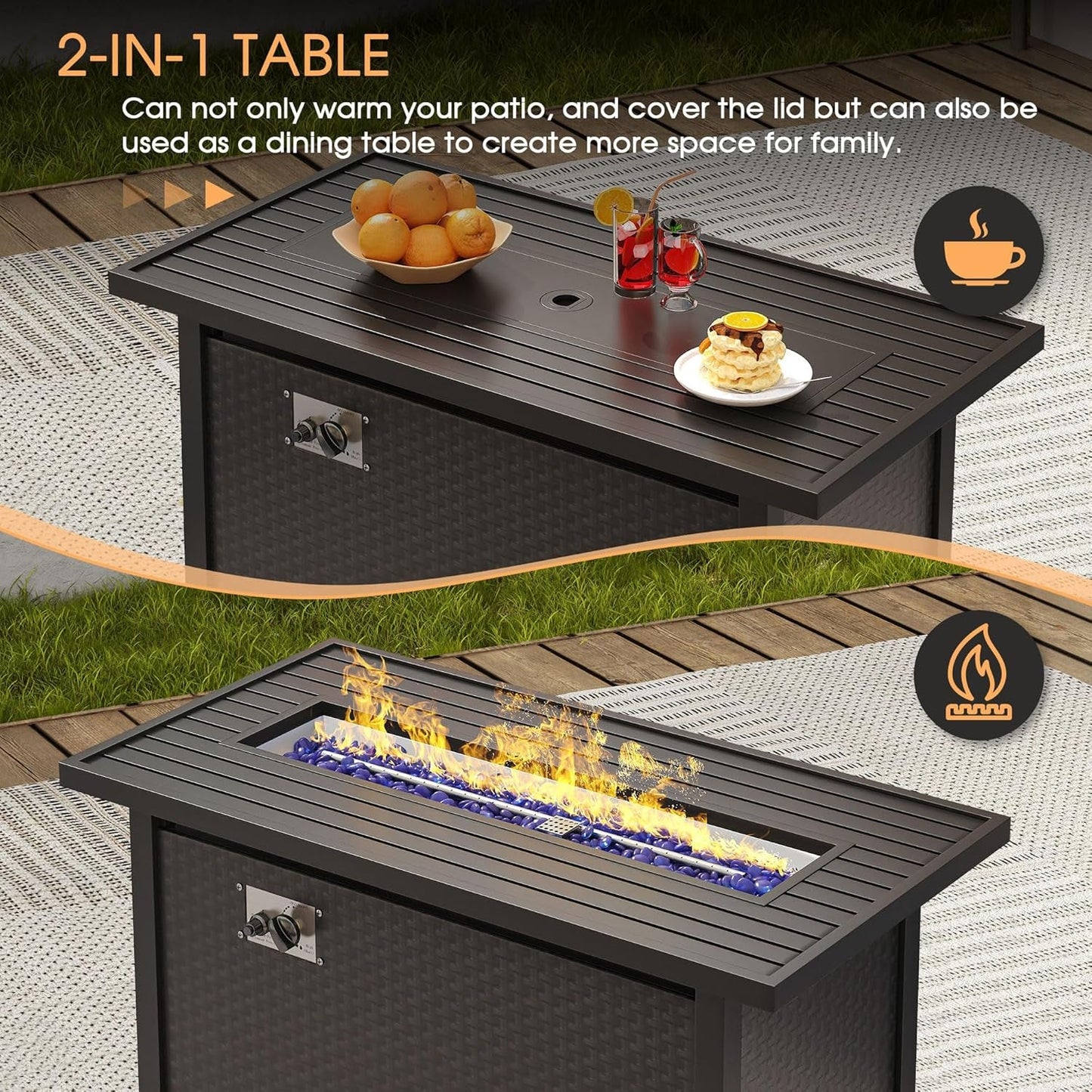 Eight Piece Outdoor Patio Furniture Set with Firepit