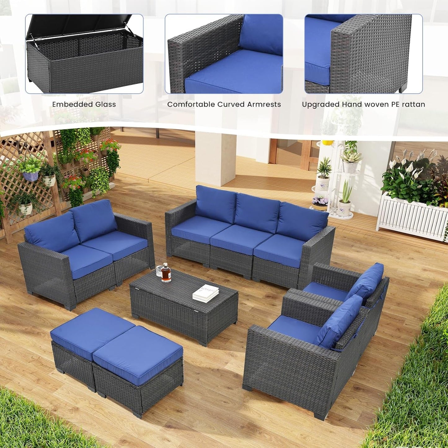 Outdoor Patio Furniture Set with Cushions and Storage