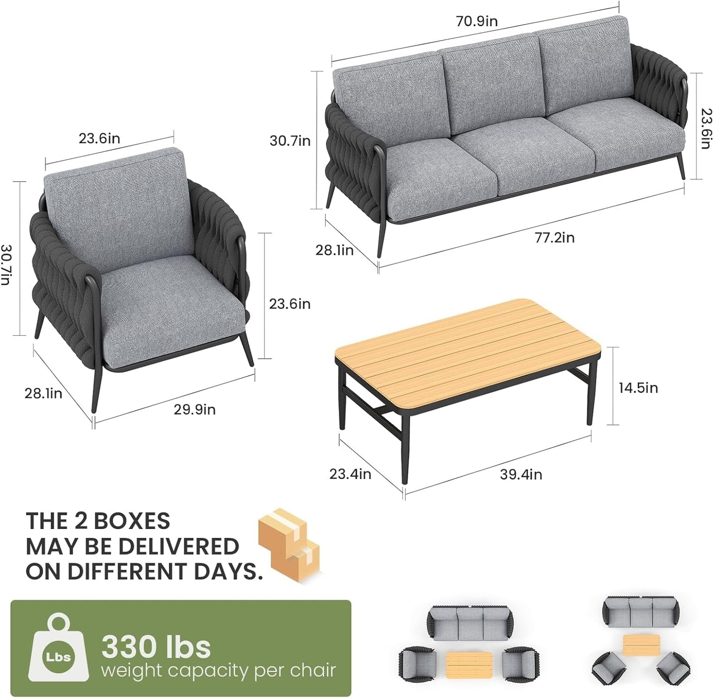 Stylish Outdoor Patio Furniture Set with Waterproof Cushions