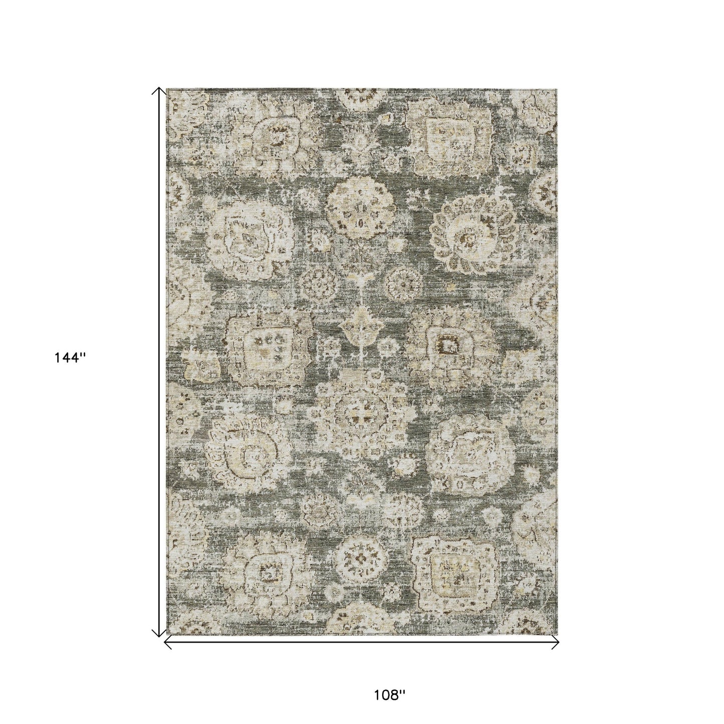 9' X 12' Taupe Beige And Gray Floral Washable Indoor Outdoor Area Rug