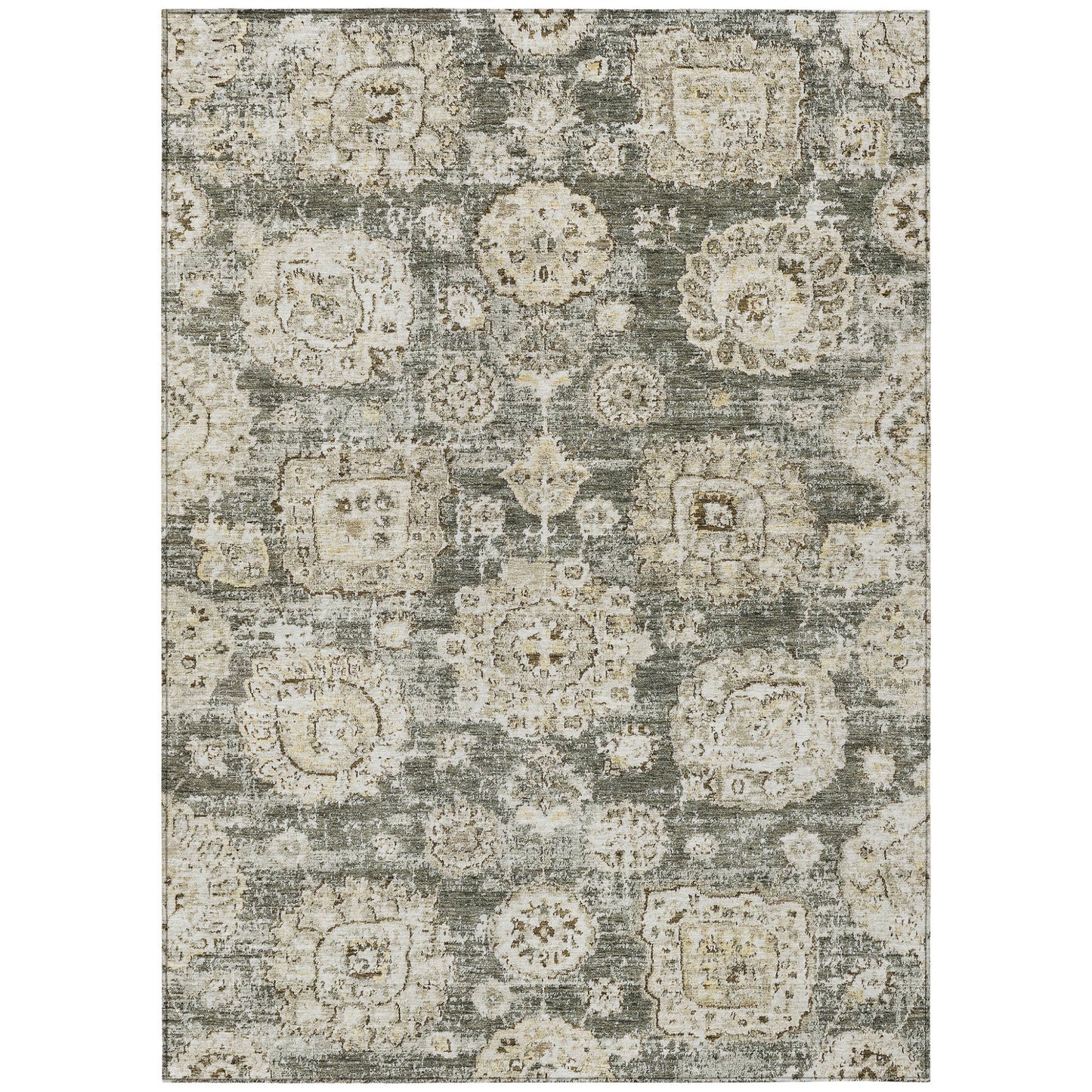 9' X 12' Taupe Beige And Gray Floral Washable Indoor Outdoor Area Rug