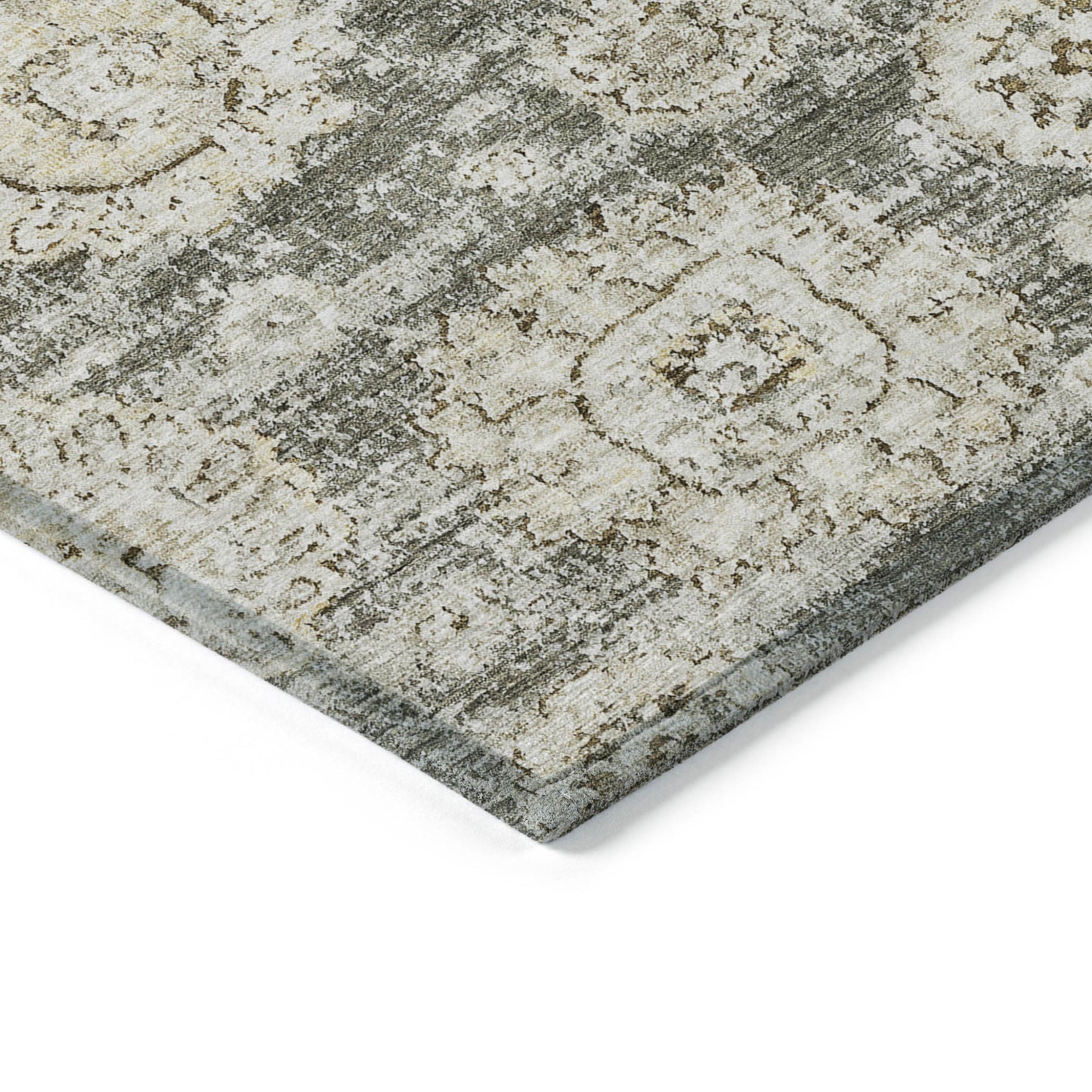 9' X 12' Taupe Beige And Gray Floral Washable Indoor Outdoor Area Rug