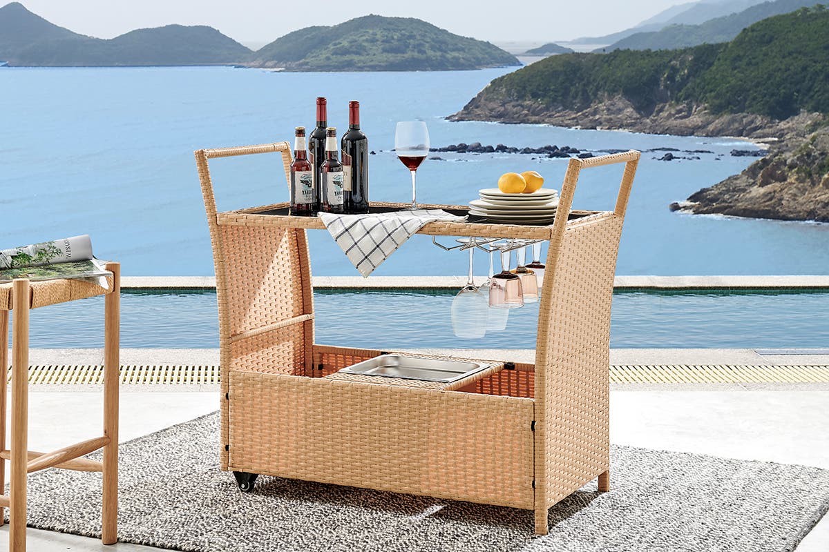 NNEKGE Balmain Outdoor Furniture Bar Cart (Natural)